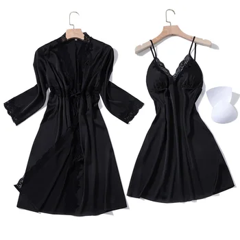 Czarne koszulki Nocne kobiety Sexy nocna odzież koronki Camisola bielizna 2019 Bielizna nowa sukienka snu, szlafrok i koszula nocna ślub koszula nocna
