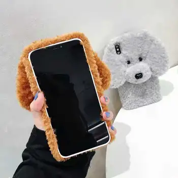 Nowy zimowy pluszowy pies puszyste etui do telefonu iPhone 12 Pro Max 11 Pro XS Max XR SE futro ciepły pokrowiec na iPhone 8 8plus 6/6s 7 Plus X