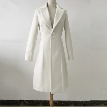 Biały 2021 Moda Szczupła Kobieta Kaszmirowy Płaszcz Fałszywe Lisie Futrzane Kołnierze Wełniana Kurtka Plus Rozmiar Długi Rów Zimowe Damskie Płaszcze Topy