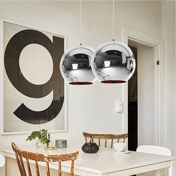 Nordic miedź szyba lustrzana kula wisząca nowoczesny, minimalistyczny osobowość szklany żyrandol sypialnia kuchnia nasufitowe JQ