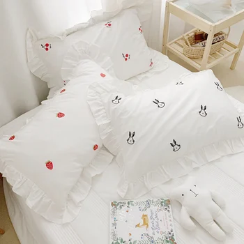 48x74cm 1szt Księżniczka styl koronki haftowane białe poszewki na poduszkę tkanina bawełniana potargane frędzle jedna poszewka poszewka łóżko