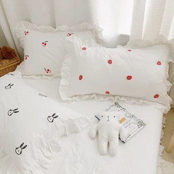 48x74cm 1szt Księżniczka styl koronki haftowane białe poszewki na poduszkę tkanina bawełniana potargane frędzle jedna poszewka poszewka łóżko