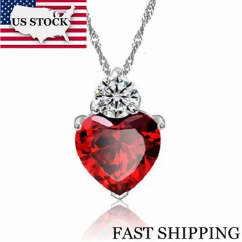 US STOCK Uloveido serce Czerwony wisiorek naszyjnik kobiety dziewczyna naszyjniki poprawiny biżuteria Biżuteria boże Narodzenie prezent 55641