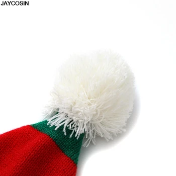 кинтед Świąteczny elf kapelusz czerwony i zielony w paski z białym Pom Pom i эльфийскими uszami jeden rozmiar pasuje do większości świątecznych czapek boże Narodzenie kapelusz 9109