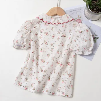 VFOCHI New Girls Blouse Summer Kids Tops Pure Cotton Girls Short Sleeve Shirt dziecięca odzież weselna Baby Girl Top Tee Shirts
