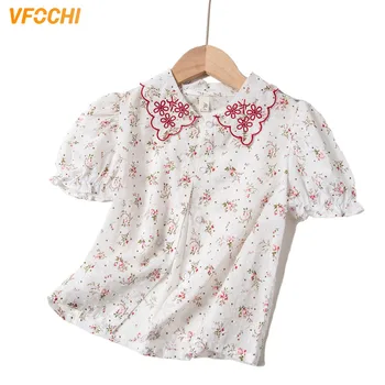VFOCHI New Girls Blouse Summer Kids Tops Pure Cotton Girls Short Sleeve Shirt dziecięca odzież weselna Baby Girl Top Tee Shirts