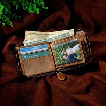 Mężczyźni okrągły skóra pozioma podwójna casual designerskie krótka karta kredytowa uchwyt na monety Fahion zamek wokół portfela Portfel 1007-l