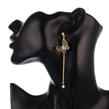Hongye klasyczna długa kutas łańcuch Czarny motyl kolczyki drop dla kobiet Cyrkonią elegancki złoty kolor metalu Brincos biżuteria