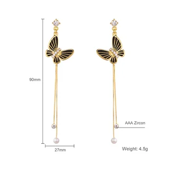 Hongye klasyczna długa kutas łańcuch Czarny motyl kolczyki drop dla kobiet Cyrkonią elegancki złoty kolor metalu Brincos biżuteria
