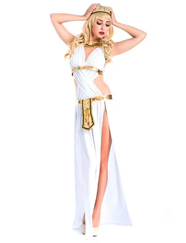 Sexy Grecka Bogini Garnitur Biały Egipska Księżniczka Sukienka Dorosły Wojownik Odzież Halloween Cosplay Maskarada Sukienka