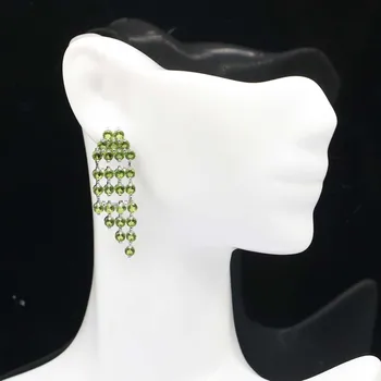 40x13mm 2020 Hot Sell stworzony zielony peridot prezent dla kobiet srebrne kolczyki