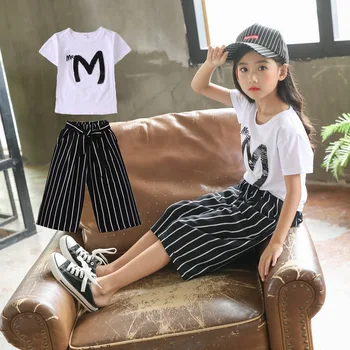 HH Fashion Girls summer clothes Short Tops+ Pants boutique kids clothing wear Children outfits little girl clothes 4 8 14Years