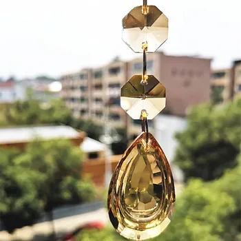 Cena hurtowa 22x86mm 12szt szampan szkło, kryształowy żyrandol spadek z dwoma kawałkami 14 mm crystal ośmiokątny koraliki złote pierścienie