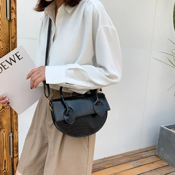 Moda ramię siodło torby sztuczna skóra kobiety kobiece jednolity kolor zakłady torba klasyczny elegancki Crossbody torba na ramię