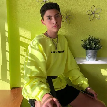 Nowy Neon Zielony Przewymiarowane Bluza Damska Casual Luźna Bluza Harajuku Jesień Sweter Z Długim Rękawem Damska Odzież Uliczna 2020