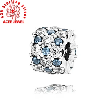 2019 zima Nowy 925 srebro koraliki niebieski i przezroczysty musujące wisiorki wisiorek idealny oryginalny pandora bransoletki DIY damskie biżuteria