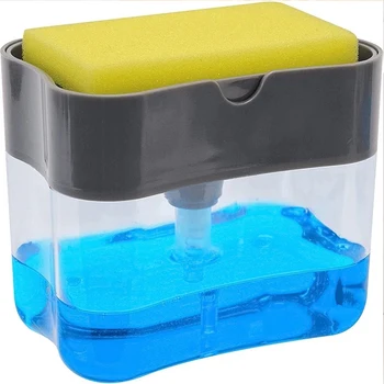 2-w-1 Gąbka pudełko z dozownikiem mydła dwuwarstwowa kuchnia plastikowy dozownik mydła gąbka / płuczki uchwyt etui Boite Rangement