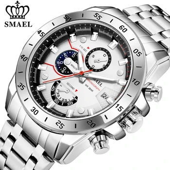 SMAEL Fashion Mens Zegarki Top Luxury Brand Business Stainless Steel Quartz Watch Men Casual Wodoodporny Sport Date Chronograph