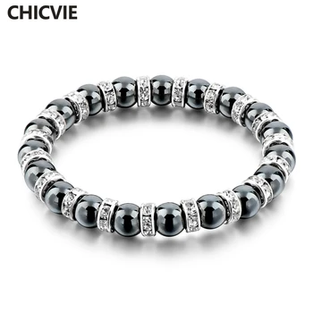 CHICVIE Tybetański srebrny kolor czarny kamień Strand bransoletka dla mężczyzn kobiet handmade zroszony z kamieniami biżuteria bransoletka Sbr160115