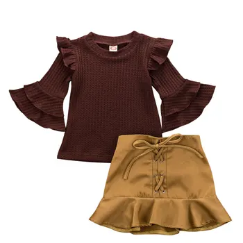 Jesień-zima noworodek dziewczynka odzież zestaw Flare z długim rękawem t-shirt topy + spódnica 2szt stroje dziecko ... dziewczyny zestawy 0-4T