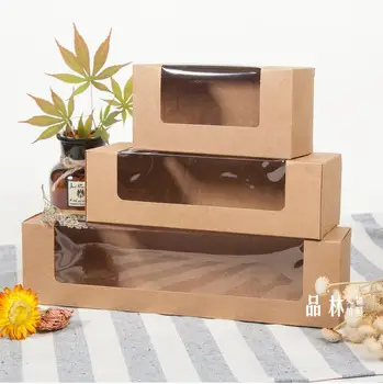 20szt papier do pieczenia muffin pudełko z przezroczystym oknem Kraft-karton ciasteczka pudełko na prezent pudełka, opakowania kartonowe pudełko