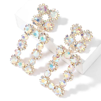 2021 nowy, luksusowy błyszczący Kryształ Cyrkon kwadratowy wisiorek kobiece, wiszące kolczyki biżuteria Maxi oświadczenie panie kolczyki akcesoria