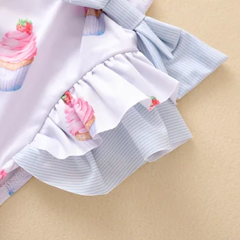 0-5Y letnie dzieci dziewczyny jednoczęściowy strój kąpielowy kwiatowy lody drukowania bez rękawów backless kombinezony