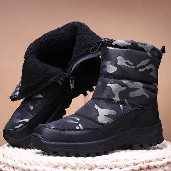 Męskie buty zimowe 2020 kamuflażu wysokie męskie rakiety śnieżne gęstnieją futro ciepłe wodoodporne antypoślizgowe zimowe buty dla mężczyzn rozmiar 38-46