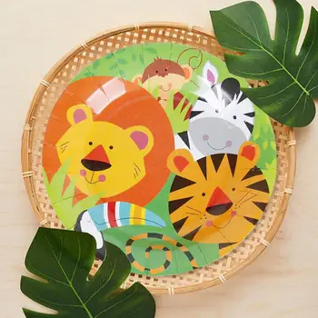 HUIRAN dżungli zwierząt jednorazowe naczynia papierowy talerz kubek serwetka dżungli urodziny wystrój dzieci safari partia zestaw naczyń