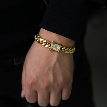 Moda punk krawężnik wysokiej jakości mężczyźni bransoletka łańcuch luksusowe męskie biżuteria złoty kolor hip pop dziki Urok osób bransoletka 19 cm 21 cm