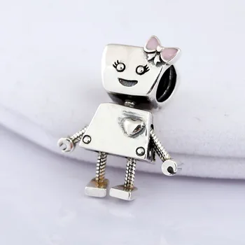 Oryginalny Ładny Bella Bot Wielkie Serce I Dużo Znaków Robot Koraliki Pasują 925 Srebro Bransoletka Biżuteria Diy