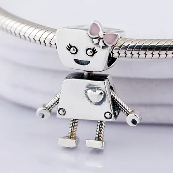 Oryginalny Ładny Bella Bot Wielkie Serce I Dużo Znaków Robot Koraliki Pasują 925 Srebro Bransoletka Biżuteria Diy