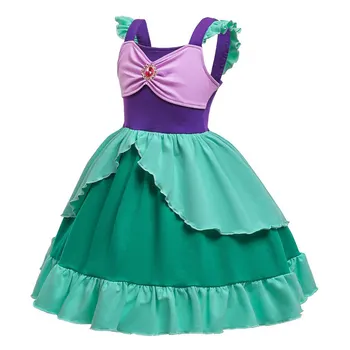 VOGUEON dziewczyny mała Syrenka Księżniczka stroje bez rękawów Fioletowy Zielony urodziny sukienka odzież dla Dzieci Halloween