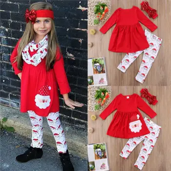 Kid Baby Toddler Girls Xmas Clothes Santa T-shirt Dress Tops+Leggings Set Outfit