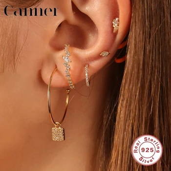 Canner 925 srebro próby Hoop kolczyki dla kobiet kreatywnych cienki okrąg przez cały AAAAA CZ kolczyki wykwintne biżuteria pendientes Mujer W4