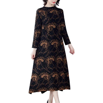 Temat 5XL rozmiar plus pluszowe ciepłe, miękkie sukienka Jesień Zima druku codzienne vintage sukienka maxi eleganckie kobiety Bodycon Vestidos