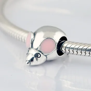 Oryginalny różowy szkliwo kreskówka mysz koraliki pasują 925 srebro koralik bransoletka Bransoletka biżuteria DIY