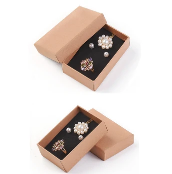 24szt Retro Kraft Jewelry Box gift kartony do pierścionki naszyjniki kolczyki prezent biżuteria z gąbką w środku