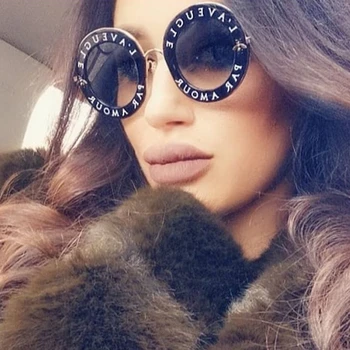 Sprzedaż Hurtowa 2020 Moda Okrągły Pszczeli Okulary Dla Kobiet Rocznika Stop Czarny Gradient Okulary Kobieta List Drukowania Okulary W Hurcie