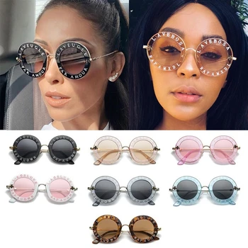 Sprzedaż Hurtowa 2020 Moda Okrągły Pszczeli Okulary Dla Kobiet Rocznika Stop Czarny Gradient Okulary Kobieta List Drukowania Okulary W Hurcie