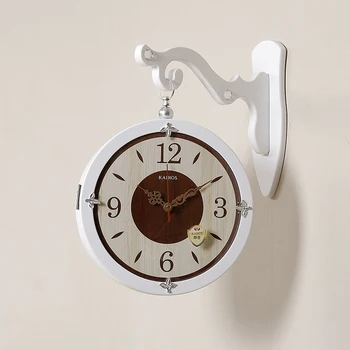 Drewniane duże zegar ścienny vintage, nowoczesny design dwustronne zegar ścienny kuchnia vintage okrągłe Horloge Murale Home Decor JJ60WC