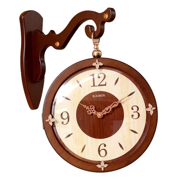 Drewniane duże zegar ścienny vintage, nowoczesny design dwustronne zegar ścienny kuchnia vintage okrągłe Horloge Murale Home Decor JJ60WC