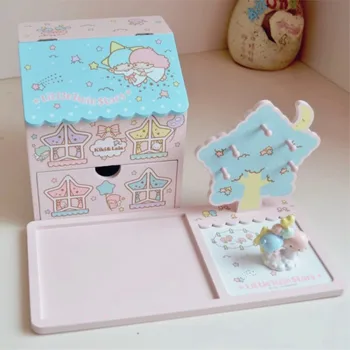 Oryginalny japoński kreskówka Little Twin stars drewniane pudełko Comestic Box Kit opatrunek szuflada do przechowywania lalek, akcesoria dla domu, prezenty dla dziewczynek