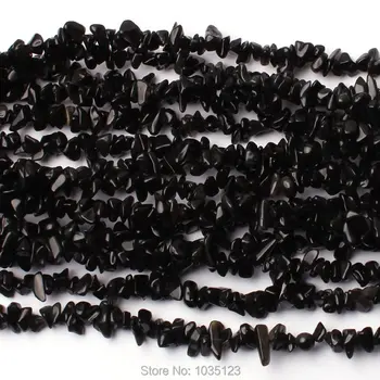 Wysokiej jakości 5-8 mm naturalny czarny chip forma Obsydian DIY kamienie luźne koraliki nici 16