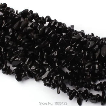Wysokiej jakości 5-8 mm naturalny czarny chip forma Obsydian DIY kamienie luźne koraliki nici 16