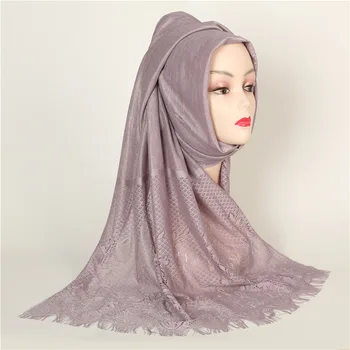 Bawełna Hidżab Szalik Kobiety Muzułmańskie Koronki Kwiat Głowy Chusty Długie Szale I Okłady Opaska Islamski Moda Damska Opaska Na Czoło Echarpe