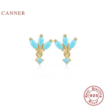 CANNER Real 925 srebro kolczyki dla kobiet niebieski klasyczny osobowość geometria kolczyki pręta Cyrkon biżuteria Pendientes