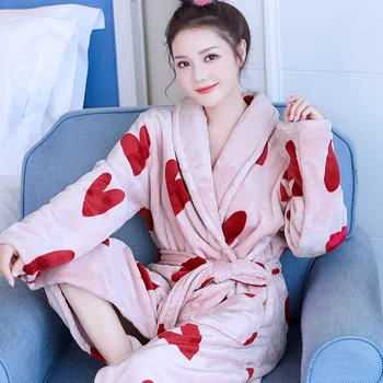 Kimono szlafrok koral polar kąpielowe dla kobiet zimowy płaszcz kąpielowy serce gruby damski ciepły szlafrok kreskówka ночнушка piżamy