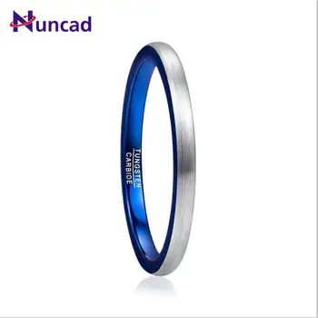 NUNCAD 2 mm pierścień niebieska powłoka układanie węglika wolframu pierścień kobieta biżuteria pierścionek zaręczynowy matowe wykończenie komfort idealny rozmiar 5-10