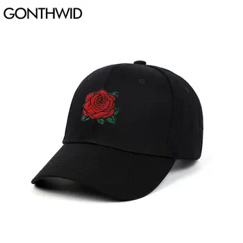 GONTHWID haft róża kwiat regulowane czapki Mężczyźni Kobiety Snapback kapelusze Harajuku codzienny przeciwsłoneczna okulary czapki hip hop ulica